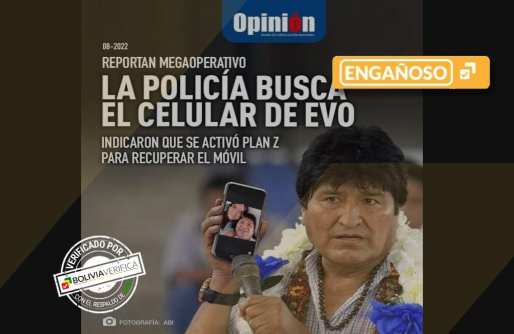 Imagen de Opinión que informa sobre el robo del celular de Evo Morales