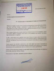 Cartas de renuncia de Evo Morales y Álvaro García