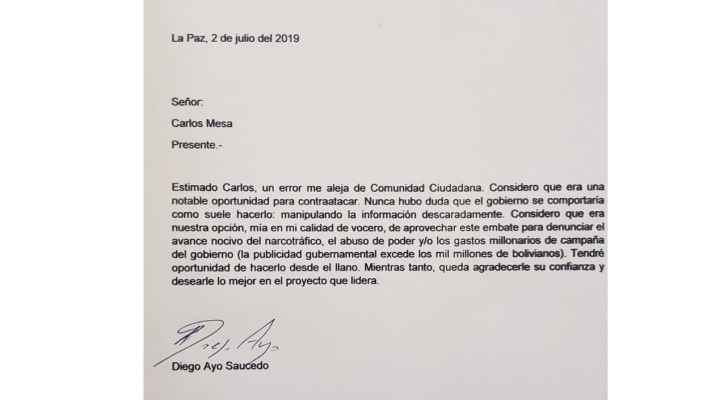 Diego Ayo renuncia a la vocería de Comunidad Ciudadana 