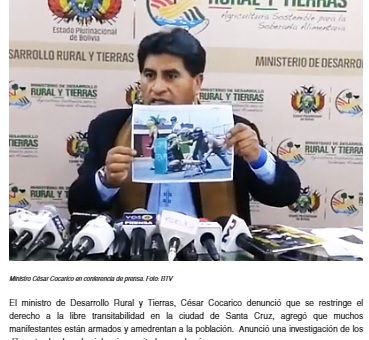 Minister Cocarico uses photo of Venezuela to accuse university students of violence