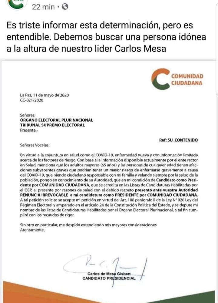 Circula falsa carta de renuncia de Carlos Mesa – Bolivia 