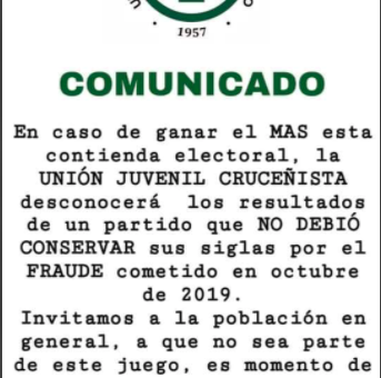Circula un comunicado falso de la Unión Juvenil Cruceñista