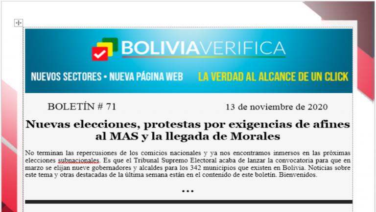 Boletín 71 – Nuevas elecciones, protestas por exigencias de afines al MAS y la llegada de Morales – 2020