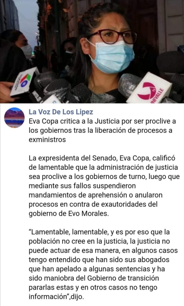Eva Copa sí criticó a la Justicia, pero también cuestionó a quienes ...