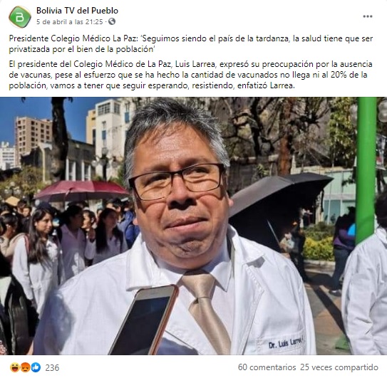 Luis Larrea no dijo que la salud debe ser privatizada por el bien de la población